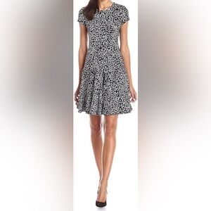 Calvin Klein Women's Cap-Sleeve Printed (Black & White) Fit-and-Flare Dress